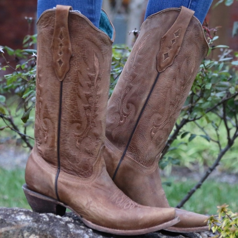 Corral Distressed Western Bohemian Cowboy Boots Brown 9.5